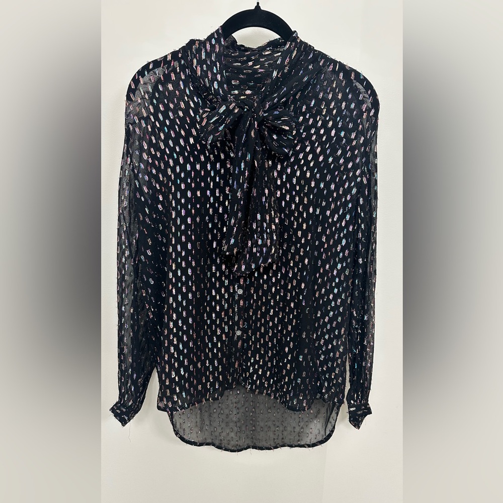 J. Crew Tie-neck Blouse with rainbow Lurex dot